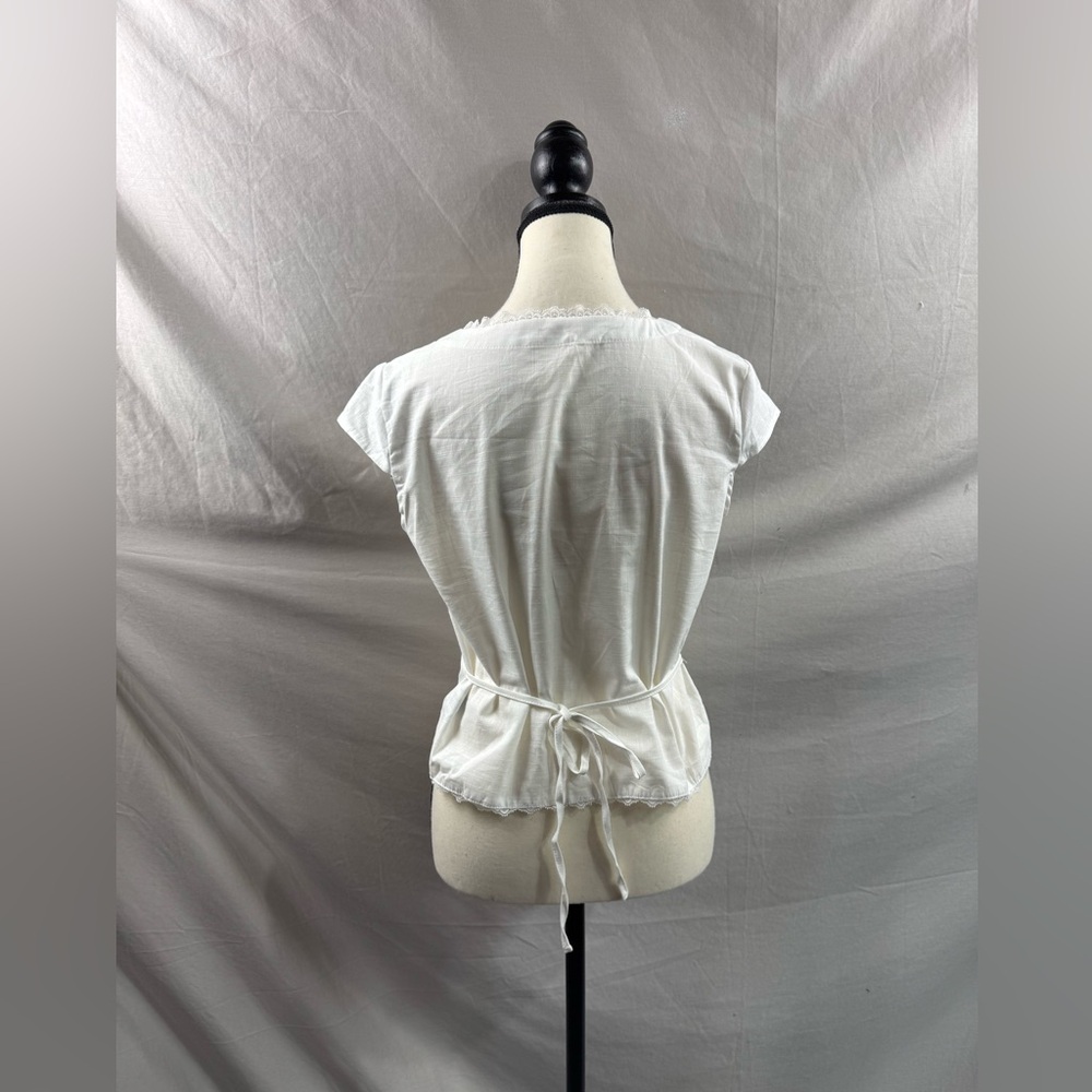 Boho Lace Cap Sleeve Single Button Blouse White - Picture 9 of 9